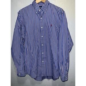 Polo Ralph Lauren Button Dow L Shirt Men Purple Blue Striped Classic Fit Pony